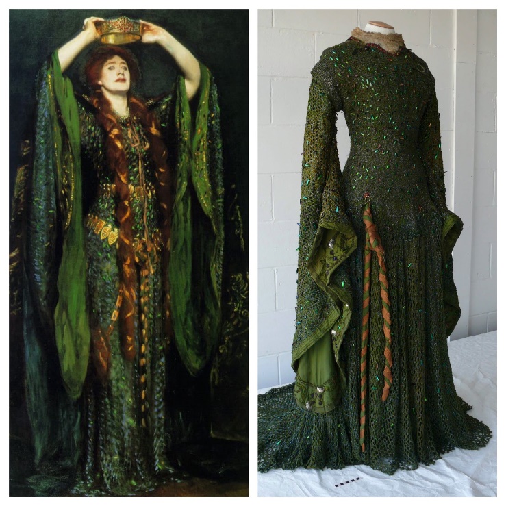 John Singer Sargent: Ellen Terry as Lady Macbeth (1889) (l.), The restored Beetle Dress (r.) 